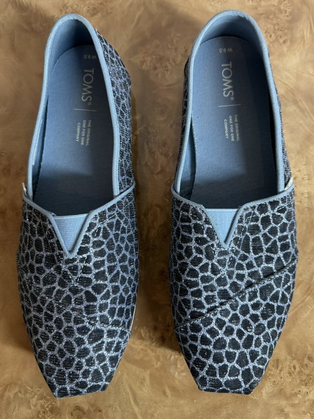 TOMS Classic Alpargata Black Silver Glitter Animal Print Flats Women 9.5